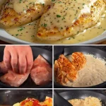 Creamy chicken fillet served with baked oven potatoes for a delicious meal