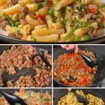 Easy pasta dish with ground meat served in a bowl