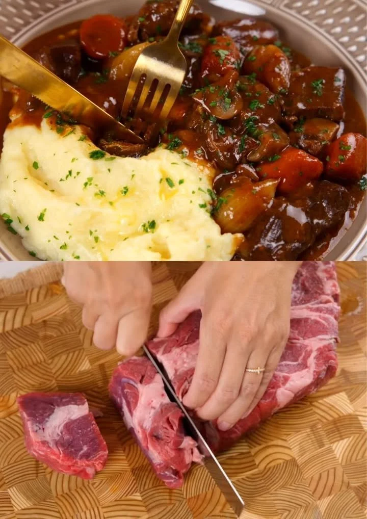 Boeuf Bourguignon: klassieke Franse rundvleesstoofpot met wijn en kruiden.