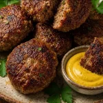 Heerlijke frikadellen op een bord met saus en groenten