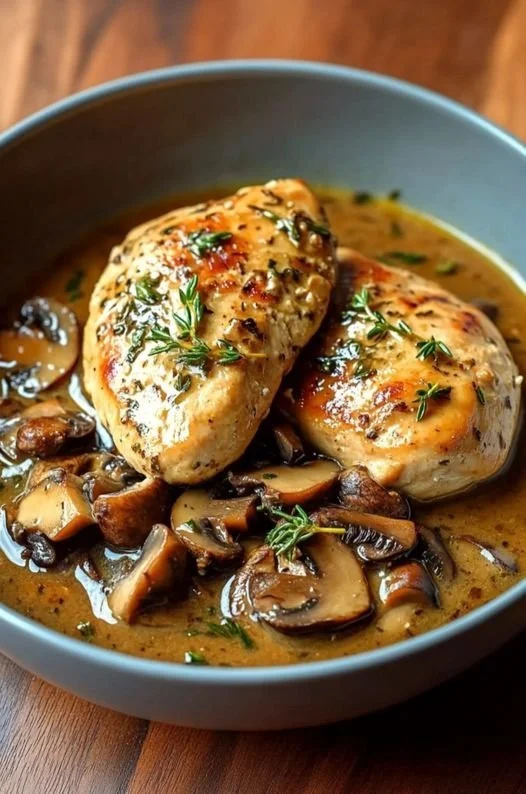 Kip in Portosaus met verse ingrediënten op een bord