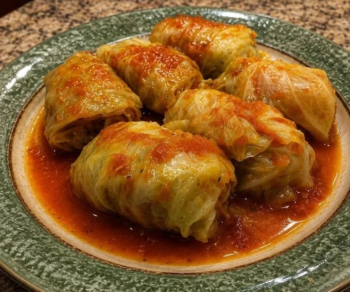 Kohlrouladen op een bord, gevuld met vlees en gekruid, een traditioneel Duits gerecht.