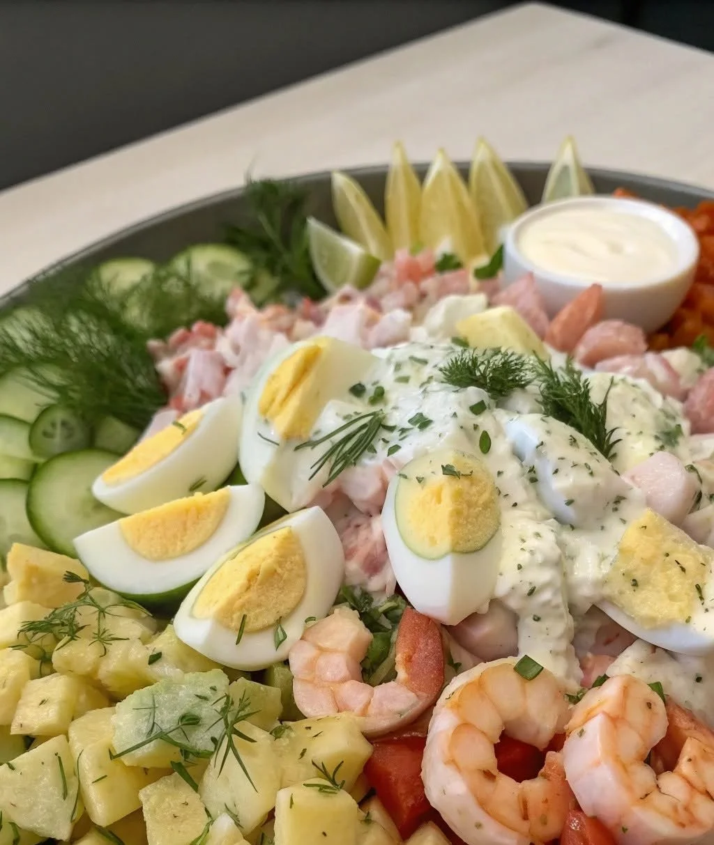 Piedmontese garnalen salade met verse ingrediënten uit Piemonte-stijl