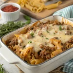 Romige bief pasta casserole met rijke smaken en romige saus