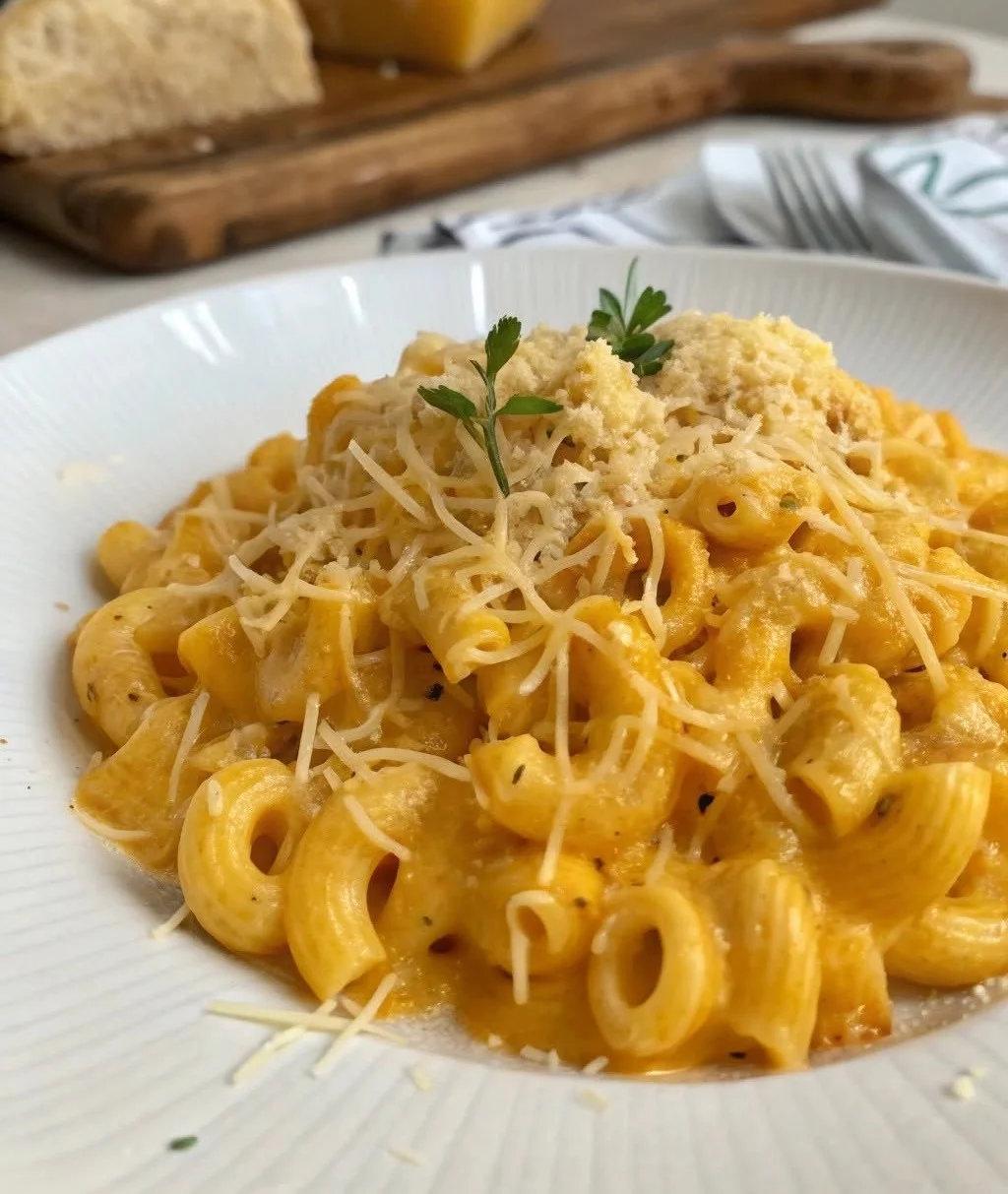 Romige coquillettes met room en kaas, een smakelijk pastagerecht