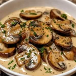 Paddenstoelen in romige knoflookroomsaus, perfect voor elke maaltijd.