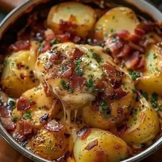 Romige Kaasachtige Aardappelschotel met aardappelen en gesmolten kaas