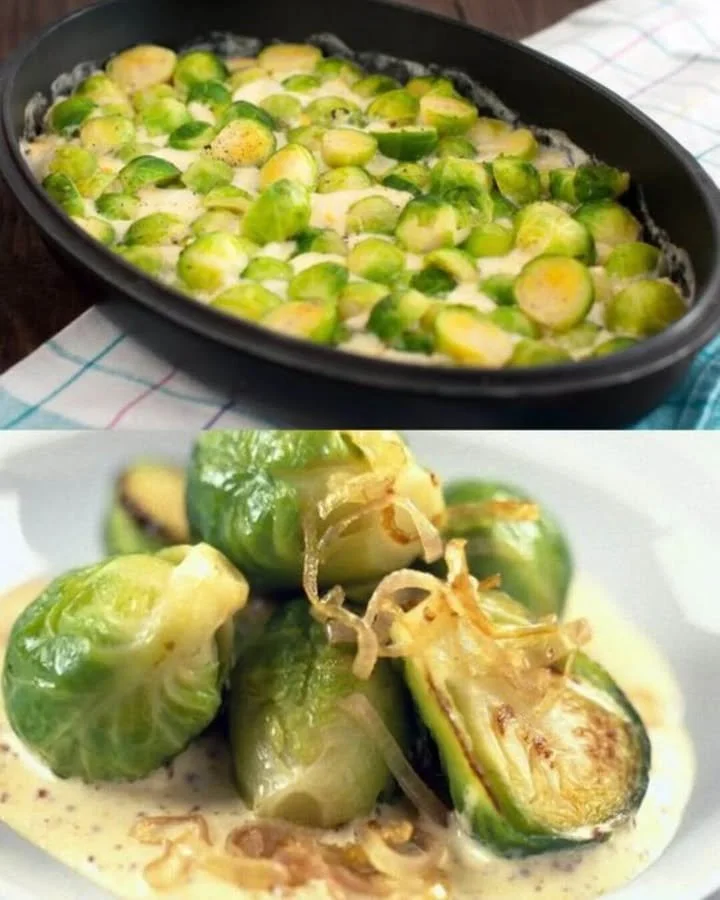 Spruitjes in roomkaas-mosterdsaus, eenvoudig recept met heerlijke ingrediënten.