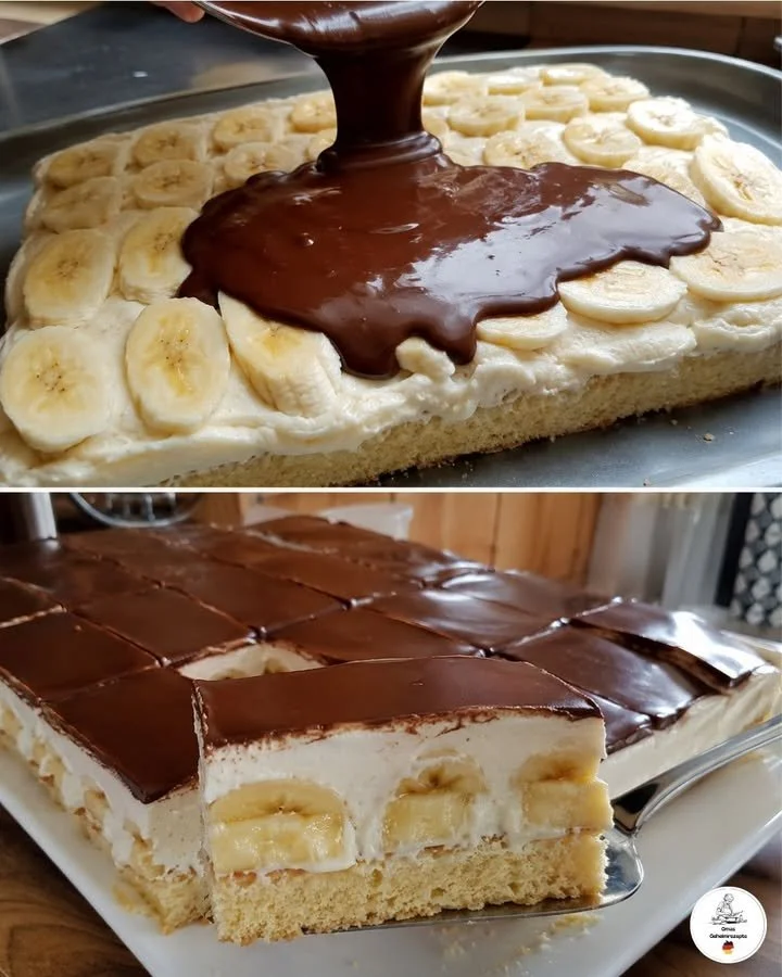 Heerlijke Bananen-Schnitten met een romige laag en bananensmaak
