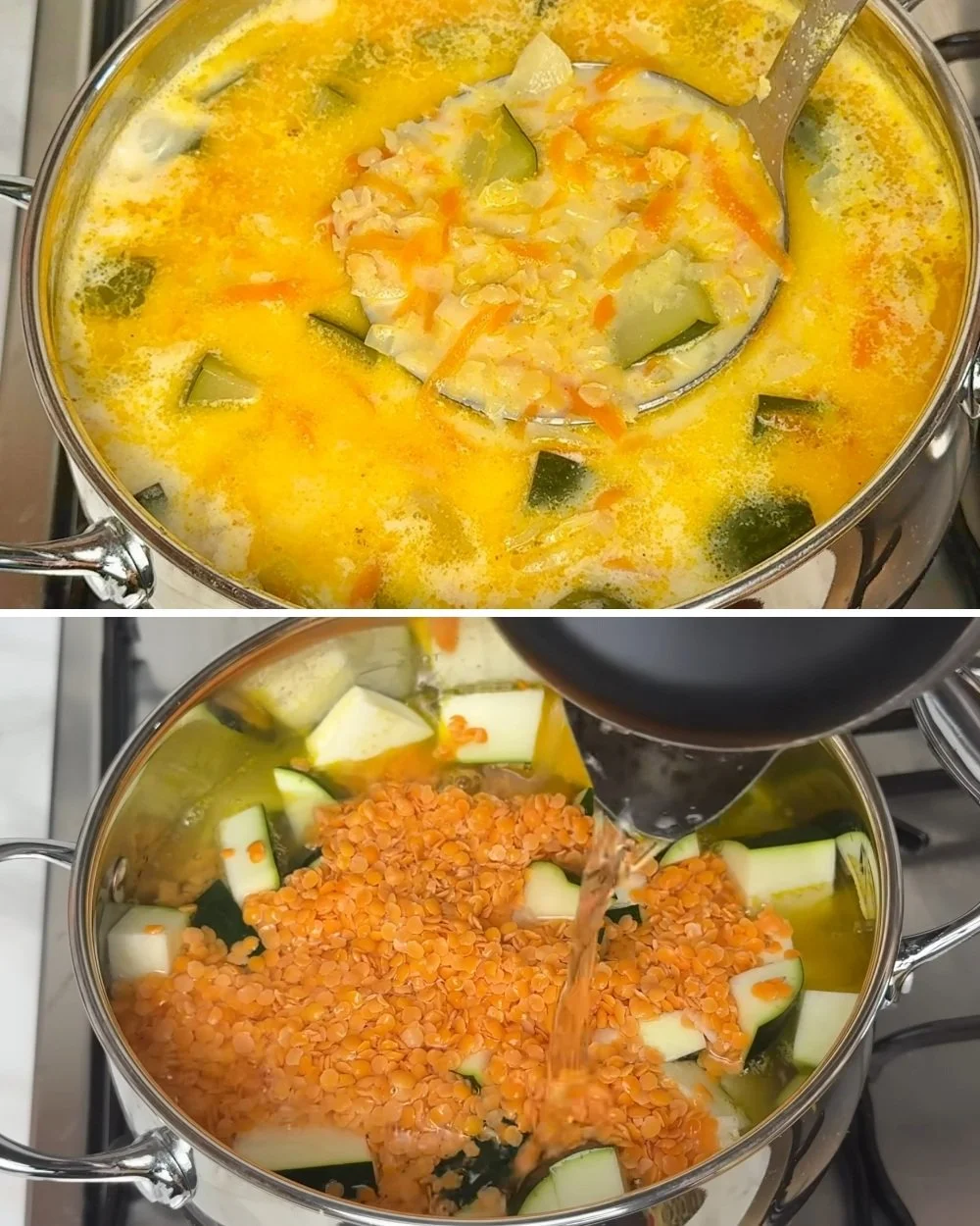 Heerlijke courgette en linzensoep in een kom