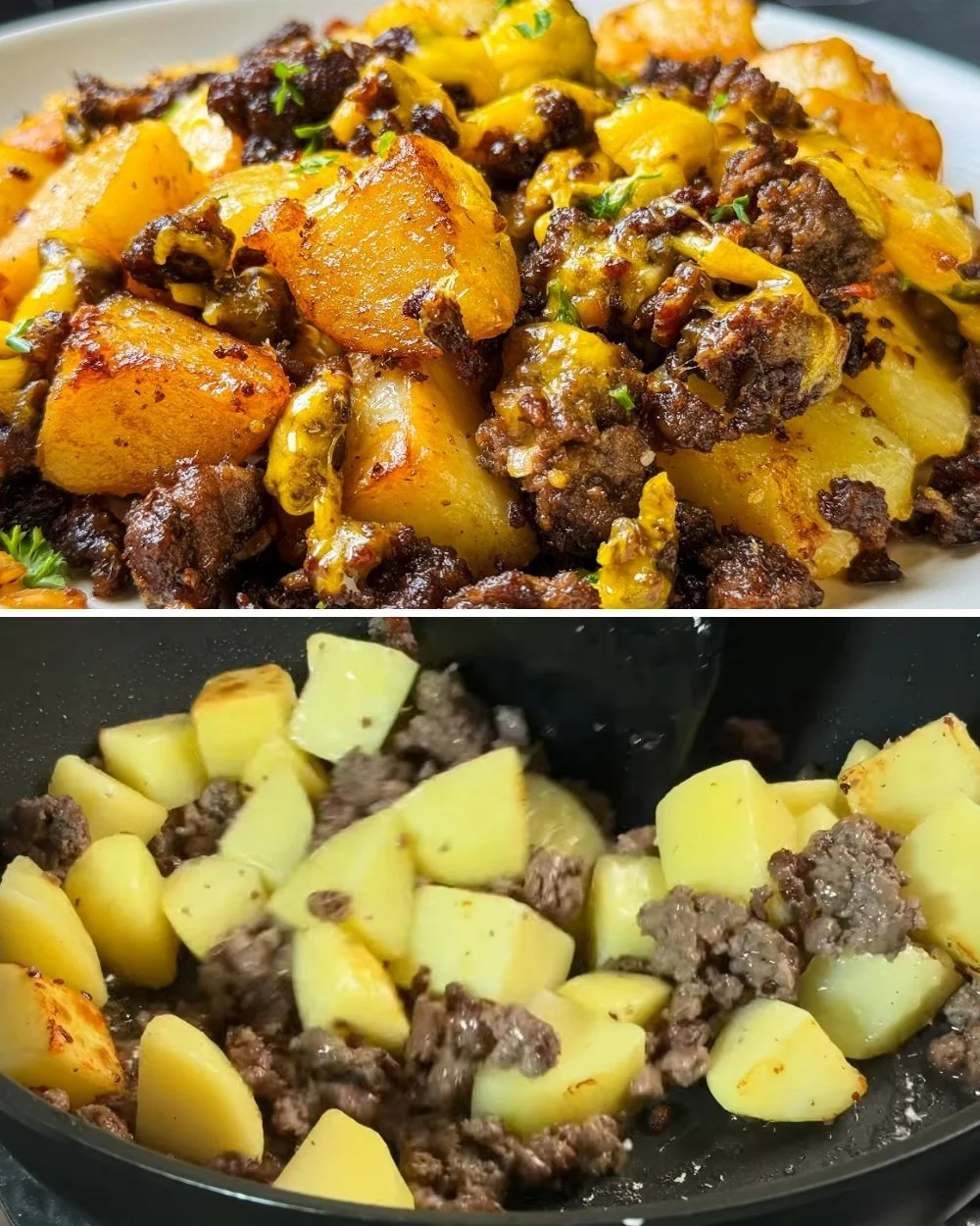 Eenvoudige Hollandse maaltijd van gehakt en aardappelen op een bord.