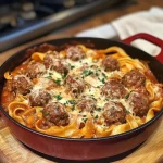 Gemakkelijke gehaktballetjes in romige tomatensaus op een bord