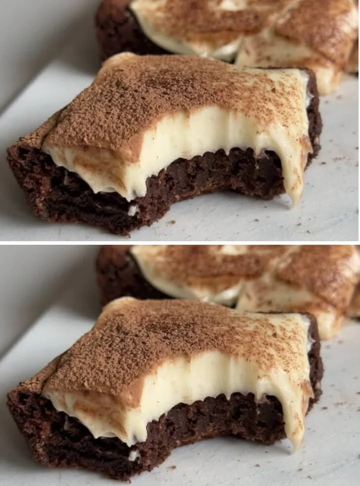 Glutenvrije tiramisu brownie op een bord met een lepel ernaast