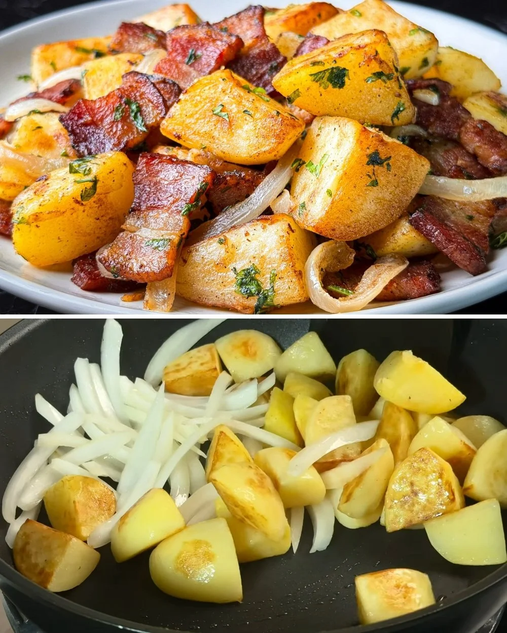 Gouden Aardappelen met Spek gerecht op een bord