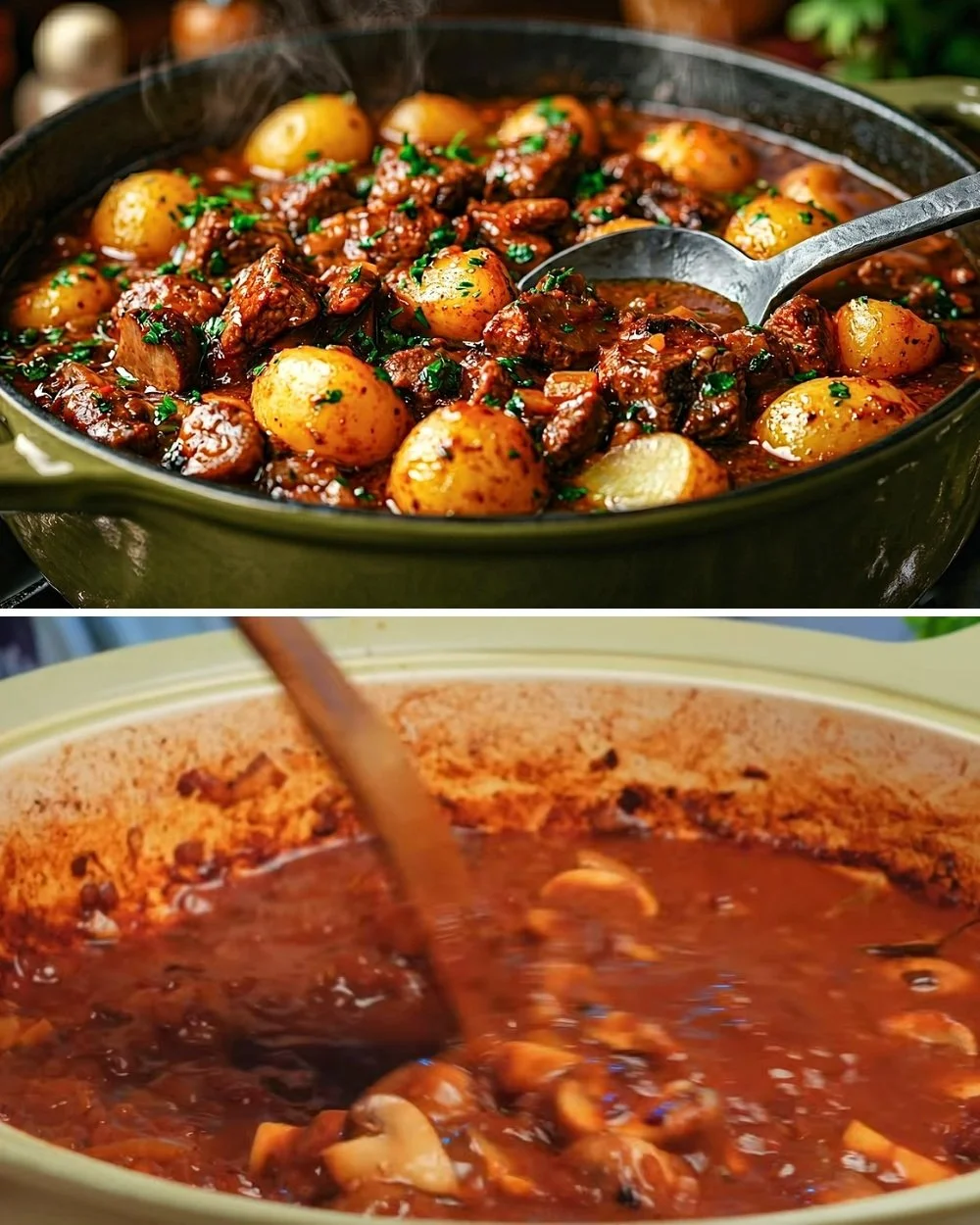 Heerlijke goulash geserveerd met groenten en pasta.