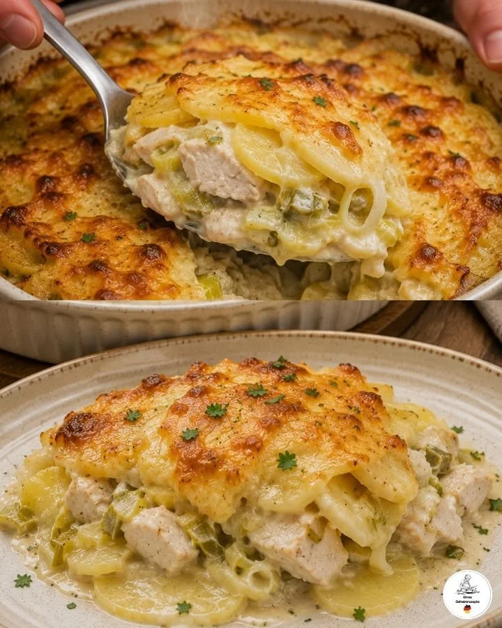 Hartige kip en aardappel ovenschotel uit de oven, perfect voor comfort food.