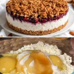 Havermout en cottage cheese cake met een gezonde uitstraling op een tafel