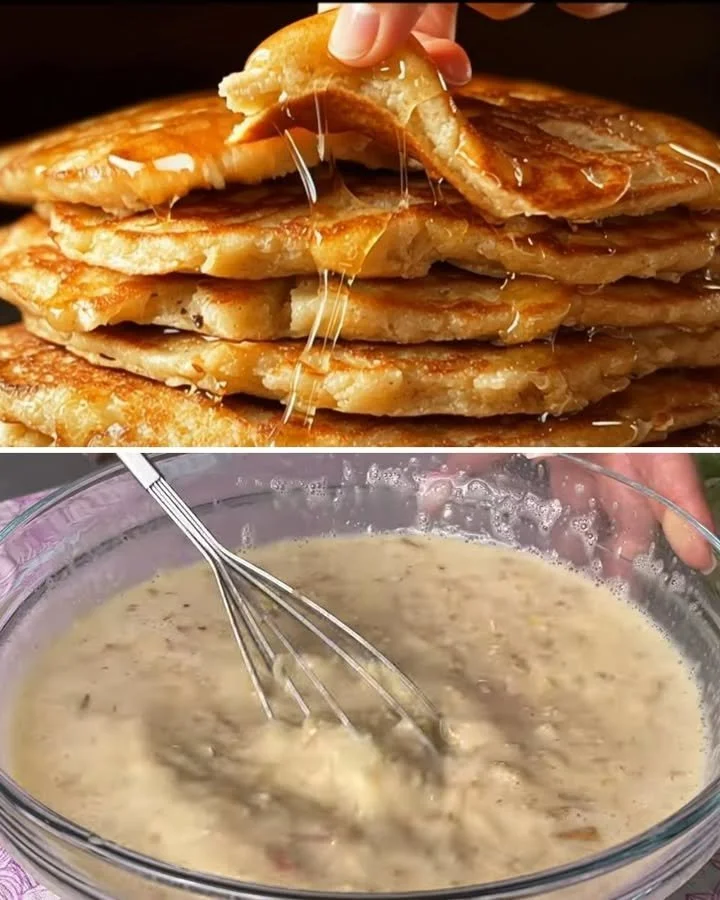 Havermoutpannenkoeken met appels op een bord, gezond en smakelijk ontbijt.