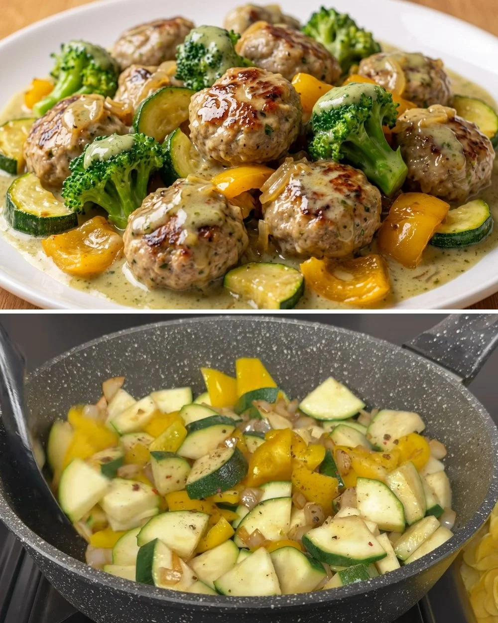 Heerlijke gehaktballen geserveerd in romige broccolisaus