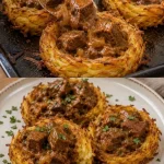 Heerlijke Kartoffelnester geserveerd met Rindergulasch als smaakvol gerecht.