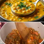 Kikkererwtensoep met mediterrane smaken en verse groenten in een kom