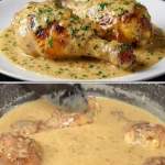 Kip in romige saus geserveerd met groenten en rijst