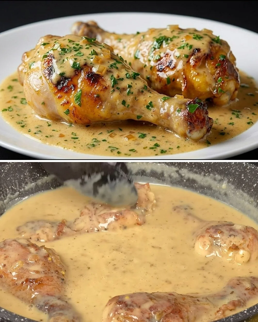 Kip in romige saus geserveerd met groenten en rijst
