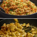 Makkelijke avondmaaltijd met kip en rijst bereid volgens een recept