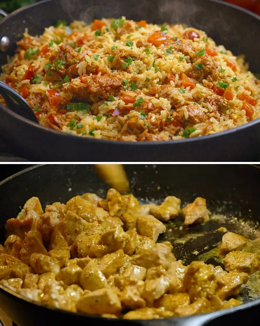 Makkelijke avondmaaltijd met kip en rijst bereid volgens een recept
