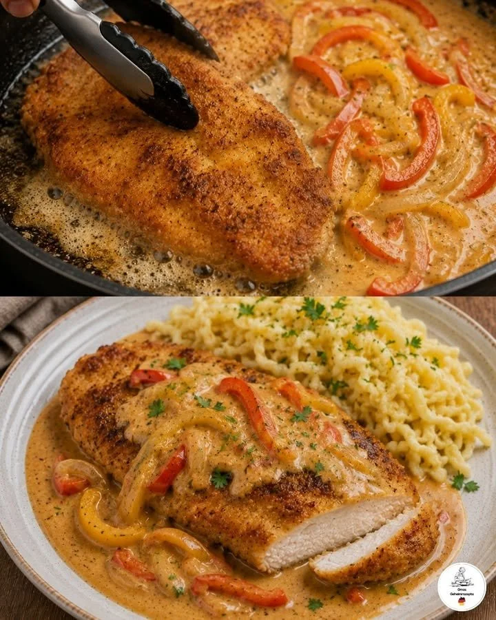 Kipschnitzel met romige saus, ideaal voor een smakelijk avondeten.