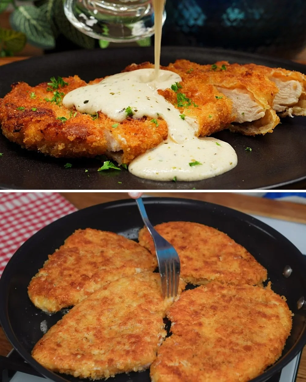 Knapperige kip met Parmezaanse saus, heerlijk en makkelijk te maken.