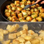 Knapperige knoflookboter aardappelen uit de oven, goudbruin en lekker kruiden