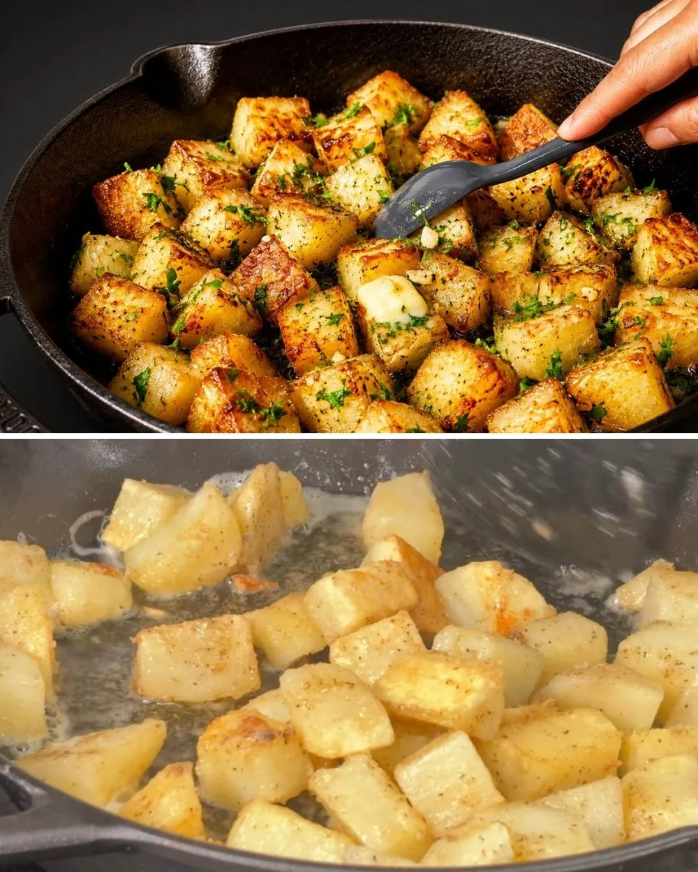 Knapperige knoflookboter aardappelen uit de oven, goudbruin en lekker kruiden