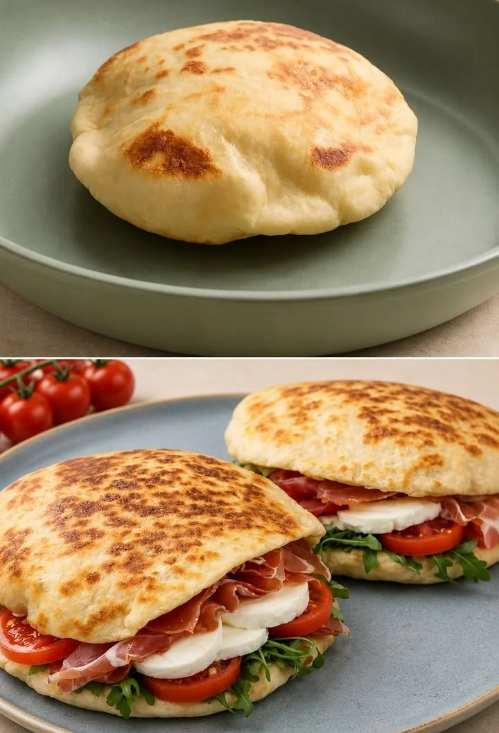 Licht gebakken brood gemaakt in de pan, ideaal voor ontbijt of lunch