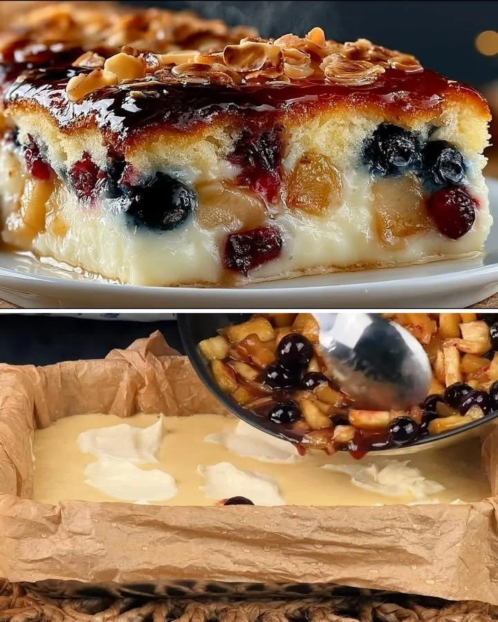Málnás-Almás Joghurtos Pite met romige túró en amandelen
