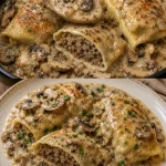 Maultaschen met champignons in mosterdroomsaus, een smakelijk Duits gerecht