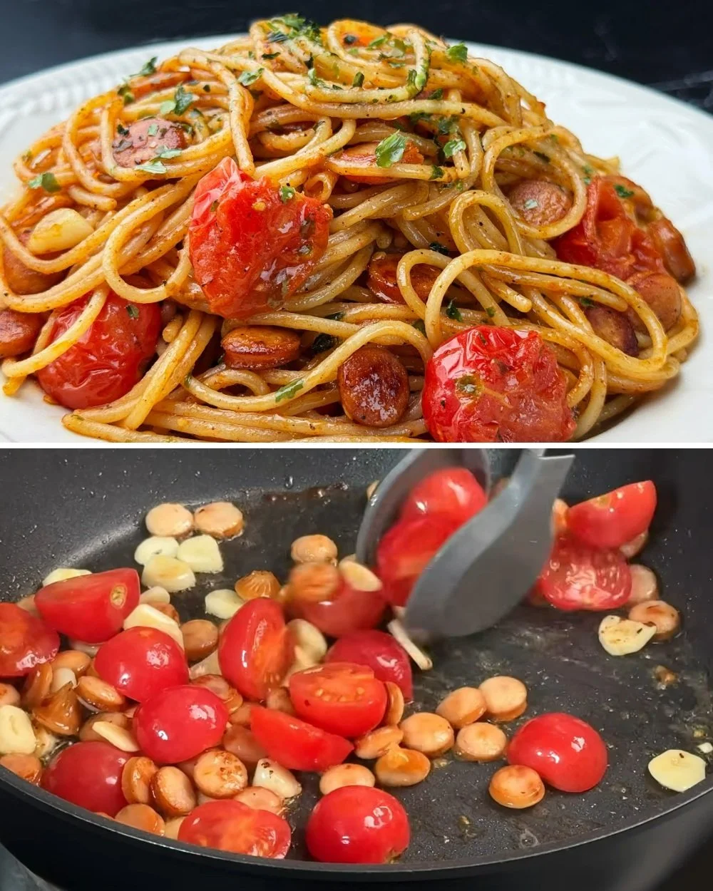 Heerlijke pasta met tomatenworst, eenvoudig te bereiden en vol smaak.