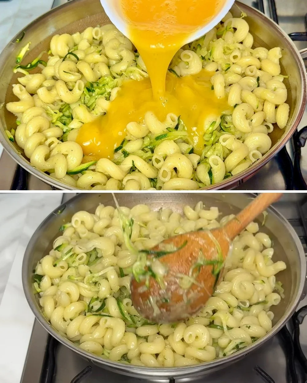 Een bord Pasta met Zucchini en Eieren, een eenvoudig en smakelijk diner recept.
