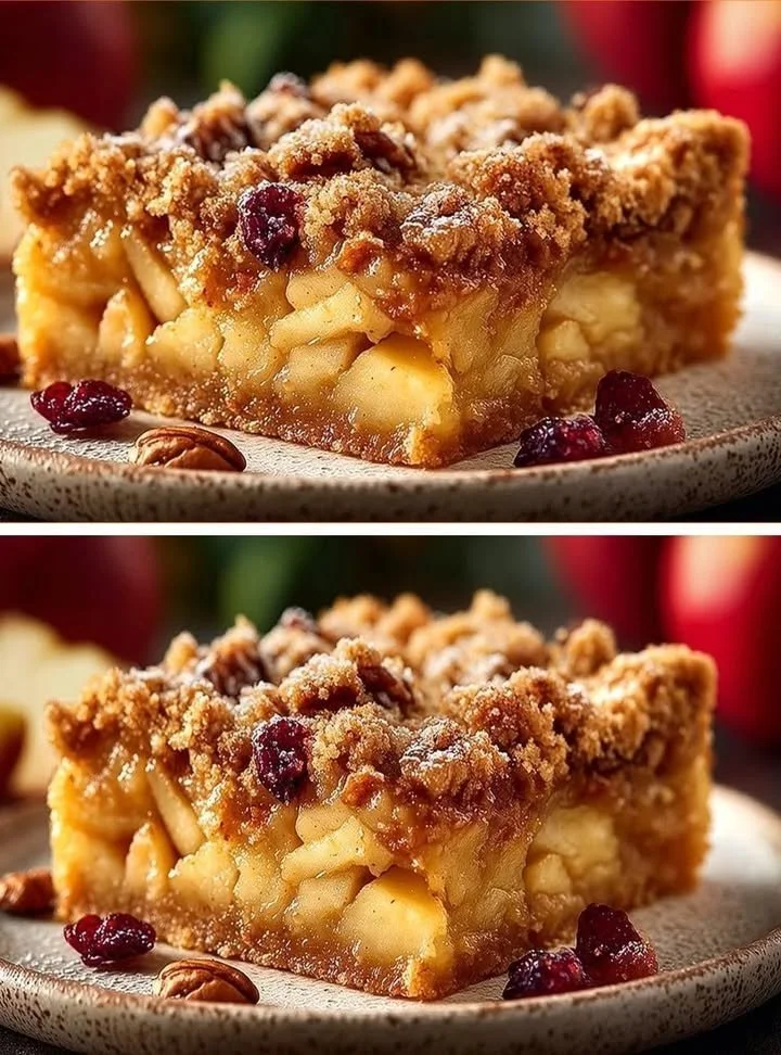 Warme appelcrumble geserveerd met een bolletje vanille-ijs.