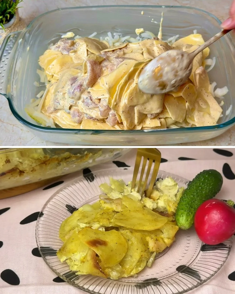 Gerecht met aardappelen en kipfilet, snel en eenvoudig recept