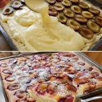 Pruimenplaatcake vers uit de oven, een heerlijke dessert voor elke gelegenheid.