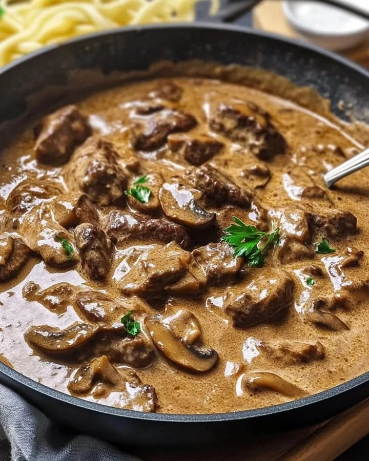 Romige Beef Stroganoff met malse stukjes rundvlees en een rijke saus