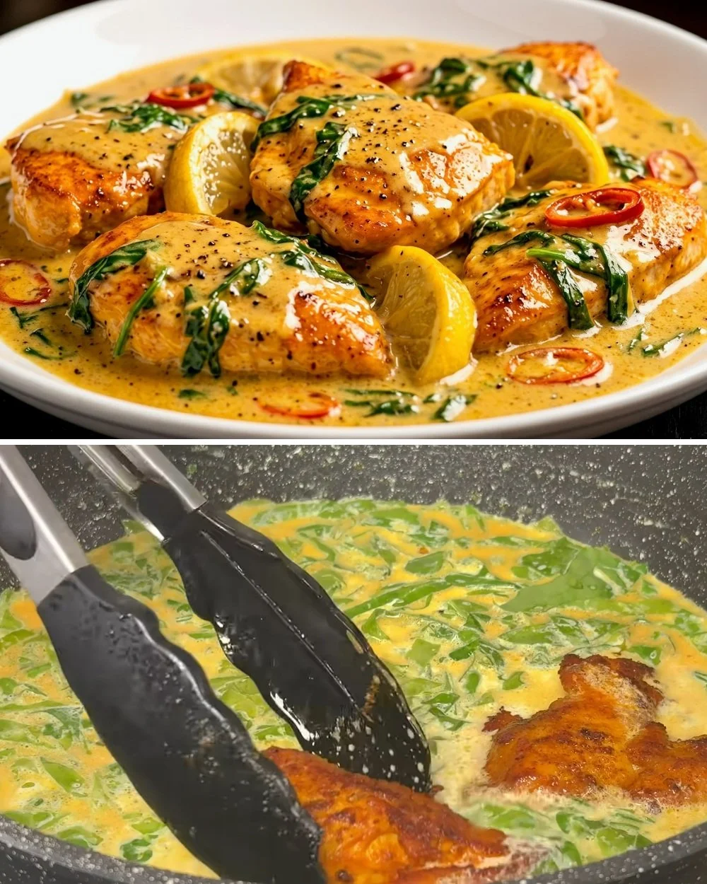Romige citroenkip met frisse citrus saus op een bord