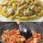 Romige pasta met kip en spek, een smakelijk gerecht vol smaak en eenvoud.