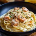 Romige spaghetti met zalm en room, heerlijk en gemakkelijk recept.
