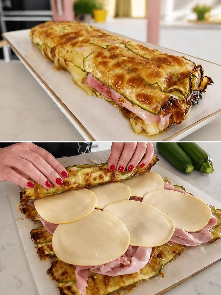 Rotolo di zucchine filante met gesmolten kaas en courgette