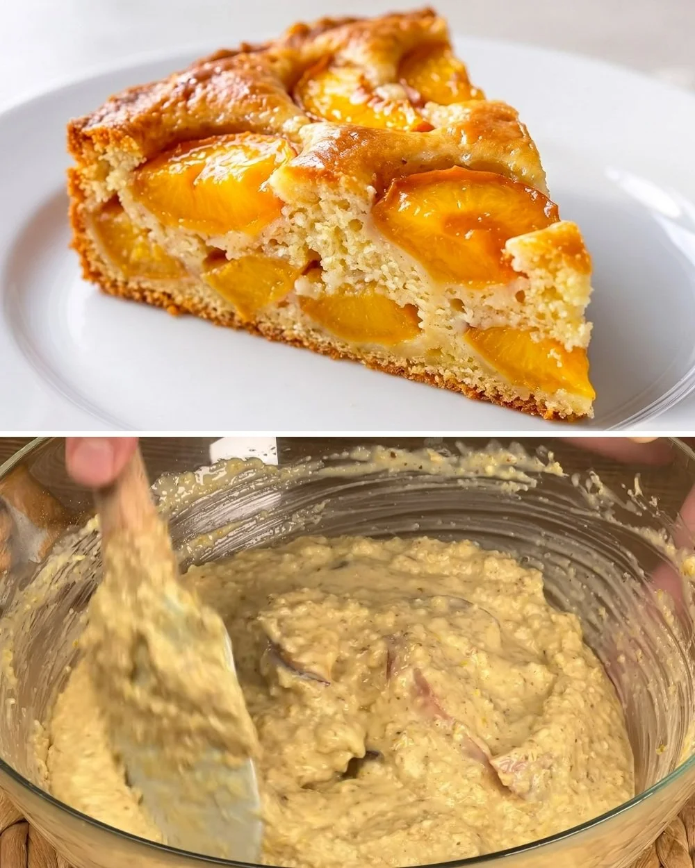Havermout taart met yoghurt en perzik, perfect voor een gezonde traktatie.