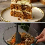 Heerlijke zelfgemaakte worteltaart met romige frosting en noten.
