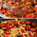 Zachte varkenskoteletten in tomatensaus op een bord