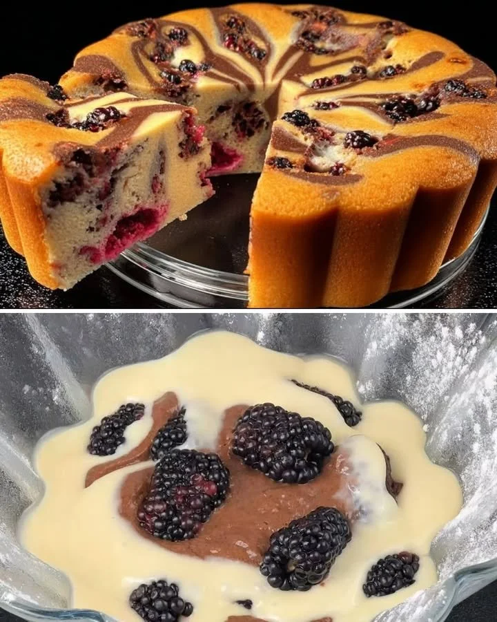 Zebra-taart met bosbessen en walnoten, een smakelijk dessert